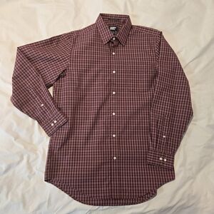 Lands' End Men's Red and Navy Check Dress Shirt